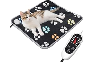 Furrybaby Pet Heating Pad, Waterproof Dog Heating Pad Mat for Cat with 5 Level Timer and Temperature, Pet Heated Warming Pad with Durable Anti-Bite Tube Indoor for Puppy Dog Cat (Black Paw, 45 X 45CM)