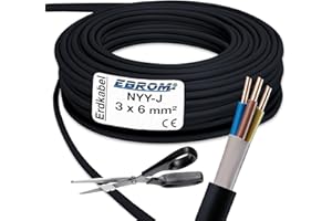 EBROM Se vende por metros exactamente: cable de corriente NYY-J 3 x 6 mm² cable subterráneo - negro - selección en tramos de 5 metros - Ejemplo: 10 m - 20 m - 25 m - 30 m - 35 m - 40 m - 450 m