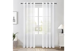 Topfinel Cortinas Visillos 2 Piezas Blancas Translucidas con Anillos De Barra Cortina Corta para Ventana Dormitorio Y Cocinas 140x180cm