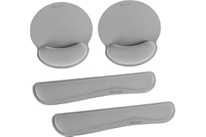 ELZO Podkładka pod nadgarstek do klawiatury, z wygodną wyściółką z pianki z pamięcią kształtu, antypoślizgową gumową podstawą i ergonomiczną konstrukcją, do komputera, laptopa, Maca (szara, 2 x do klawiatury i myszy)