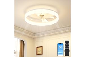 SUNKENET 50cm Ceiling Fans with Lights and Remote, Ceiling Fan Light, 3000K-6500K Dimmable Smart LED Fan Light, 6 Wind Speeds & Reversible, White Modern Fan Light Ceiling for Bedroom