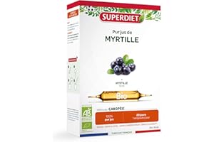 SUPERDIET – MYRTILLE BIO – 100% pur jus – Fabrication française – 20 ampoules de 10 ml