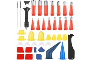 VYUWAST 36 Pcs Universal Integrated Rubber Nozzle Tool Kit, Reusable Stainless Steel Caulking Nozzle Set, Caulking Nozzle Applicator with 8 Base, Sealant Gun Nozzles for Kitchen Bathroom Brick Joint