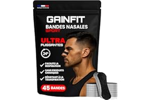 GAINFIT 45 Bandelettes Nasales Sport Prenium Résistantes à la Transpiration – Améliore la Respiration & l’Endurance – Strip Nasal Puissant, Dilatateur & Ecarteur Nasal pour Cardio & Fitness, anti ronflement
