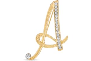 BLING JEWELRY Grande Dichiarazione Abc Pave Cristallo Corsivo Script Monogram Lettere Alfabeto Iniziale Sciarpa Spilla Per Le Donne Adolescenti Rosa, Oro Giallo Placcato Argento