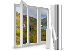 Antrect One Way Window Film 100x400cm Silver Anti UV Window Film Privacy Mirror Anti Glare Reflective Window Film Heat Control Window Tint Sun Blocker Window Sticker Privacy Film for Glass Windows