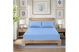 CHARKHAH Polycotton Fitted Sheet for Single Double King Super King Bed 200 Thread Count Anti Wrinkle Plain Bedding 25 cm Extra Deep Fitted Sheets Cover with Elastic Edges (Sky-Blue, Single)