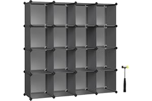 ‎SONGMICS SONGMICS Schuhregal, Regalsystem, Steckregal, Set aus 16 Würfeln, DIY Regal, stapelbar, aus PP-Kunststoff, als Garderobe, für Schlafzimmer, Büro, 31 x 123 x 123 cm, grau LPC442G01