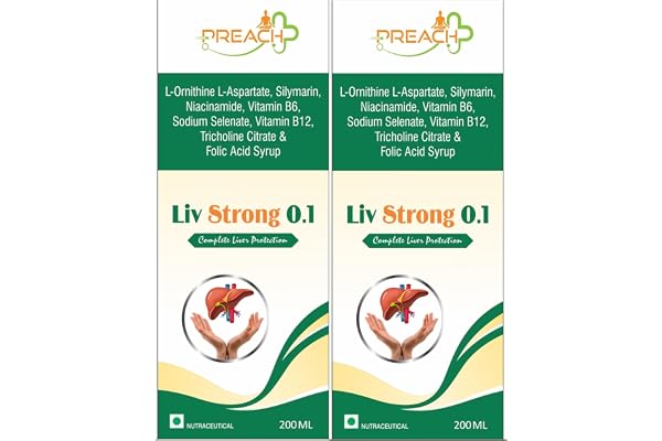 Preach Pharma Liv Strong 0.1 L-Ornithine L-Aspartate, Silymarin, Niacinamide, Vitamin B6, Sodium Selenate, Vitamin B12 Folic Acid & Tricholine Citrate Syrup Pack Of 2