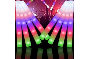 TAOTUO 36pcs 5 clolors LED Foam Glow Sticks Foam Sticks Glow Batons, Giant Glow Foam Sticks Light up Batons LED Foam Glow in The Dark,3 Colors LED Strobe Stick for Party,New Years Eve,Birthdays,Weddings