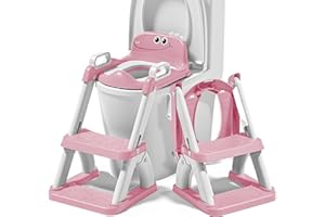 SUPERBE BEBE Riduttore WC Bambini con Scaletta – Sedile WC Pieghevole per Apprendimento Autonomo – Adattatore Toilette con Gradino Antiscivolo e Maniglie – Vasino Bambini
