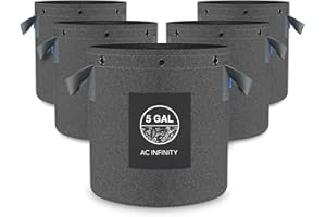 AC Infinity Heavy Duty Fabric Pots, 20 Liter Aeration Reusable Grow Bags 5-Pack 500G Thick Nonwoven Fabric and Multi-Purpose Rings, for Low Stress Plant Training Fruits Vegetables and Flowers 5 Gallon