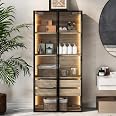 Armoire De Rangement Haute 180cm Avec 3 Tiroirs Et 2 Portes - Design Courbe, Poignées Dorées | Noir - 5