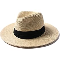 FURTALK Uniseks panamahoed, brede rand, zomerhoed, uv-bescherming, zonnehoed met kinband, strandhoed voor heren en dames, verstelbare strohoed, Kaki, M-L
