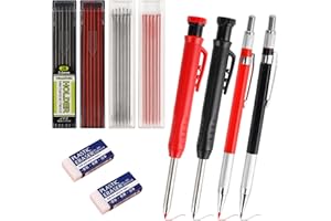 DIBALIYI Tischler Bleistifte Set, Solide Zimmermannsbleistift mit 40 Bleistiftsminen und 2 Radiergummis, Zimmermannsbleistifte Markierungswerkzeuge für Baustelle oder Architekt Zeichne