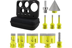 Punte per Trapano Diamantate 10pezzi - (6/6/8/25/35/50/68mm+10mmFresa Punta Trapano+50mmPunta Smusso+Adattatore) Seghettato Fresa Diamantate Ceramica Porcellana Marmo Granito M14 Filettatura SANLEETEK