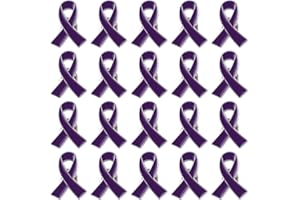 WANDIC 20 Pcs Purple Ribbon Pins,Alzheimer's Awareness Badges Epilepsy Brooches Hodgkin Lymphoma Pins Domestic Violence Badges Metal Brooches for Charity Event