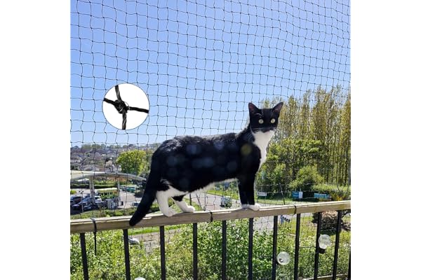 Ancecos Filet de sécurité pour Chat (Filets de Balcon) avec Fil renforcé, 2x3m; résistant aux morsures; Noir