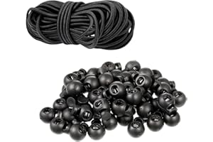 teng hong hui 50 Pieces Drawstring Toggles and 32 feet Drawstrings Plastic Single Holes Cord Stopper Toggle Cord Lock Toggle