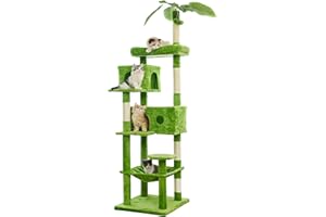 JISSBON 193cm Cat Tree for Indoor Cats, Multi Level Cat Tower with Scratching Posts, Large Plush Perch & Cat Condo with Leaves for Kittens, Adult Cats, Green
