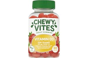 Chewy Vites Adult High Strength Vitamin D3, 60 Vitamin D Gummies, 25 micrograms 1000 IU, 2 Months Supply, Vegan, Real Fruit Juice, Strawberry Flavour