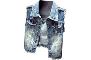 PENGGENG Donna Slim Fit Gilet Jeans Senza Maniche Giacca Corte Eleganti