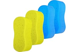 SUMWITUM JUMBO Sponges For Car Cleaning, 4PCS Washing & Windows - 4 Pack Of Car Sponges - Anti Scratch Technology - Perfect For Wheels, Windscreen & Bodywork (4PCS (Yellow + Blue）)