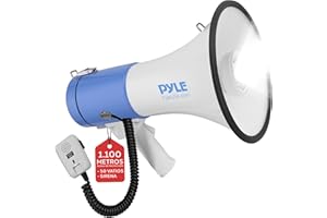 Pyle megafono, 30W, Sirena, Luces LED, Volumen Ajustable, Ideal para Futbol, Fans, Entrenadores, Cheerleading, Simulacros de Seguridad
