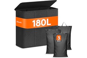 Lifewit 180L Panier à Linge 3 Compartiment avec Couvercle, Grand Corbeille à Linge avec Poignées, Panier Linge Sale avec 3 Sacs à Linge Amovibles, Pour Chambre, Salle de Bain, Buanderie, Gris Foncé