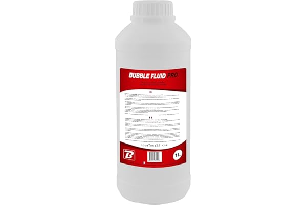 BoomToneDJ Bubble Fluid 1L, liquide prêt à l’emploi pour machines à bulles. Formule à base d’eau, inodore et sans résidu, produisant de nombreuses bulles résistantes. Fabriqué en France et conforme NF