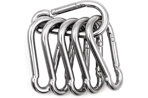 YUKNEES 6 Pezzi Moschettoni Acciaio Inossidabile 304,Moschettone Portachiavi,Forma D Moschettone,Portachiavi Piccolo, Moschettoni Zaino Trekking,per Campeggio/Trekking/Zaino-Capacità di Carico Fino a 70 kg-M6