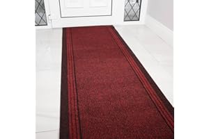 The Rug House Red Rubber Backed Very Long Hallway Hall Runner Narrow Rugs Custom Length - Sold and Priced Per Foot