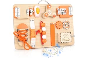 Joyreal Pannello Sensoriale Bambini Montessori - Busy Board Giochi Legno Montessori 1 2 3 Anni con Specchio Neonati Giocattoli Giochi Educativi Regalo per Bambini