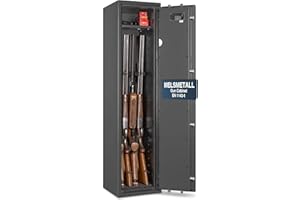 MELSMETALL Waffenschrank EN 1143-1 Klasse 0 mit 4 Waffenhaltern, Waffentresor mit Schlüsselschloss, Tresor für Langwaffen, Kurzwaffen und Munition, Grad 0