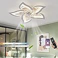 MiiR LED Quiet Ceiling Fan with Lighting, 50W Bedroom Ceiling Light, with Remote Control and APP Dimmable Lamp with Fan 5 Lights Flower Shape Acrylic Lampshade Living Room Kitchen Lamps 69cm