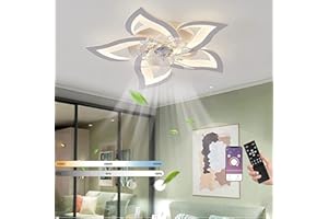 MIIR Ventilatore da soffitto silenzioso a LED con illuminazione,plafoniera da camera da letto 50W,con telecomando e lampada dimmerabile APP con ventilatore Paralume in acrilico a forma di fiore Lampade