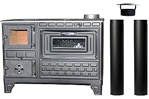 Giesty® Outdoor-Küchenofen Terrassenofen, Outdoorküche Gartenküche Holzofen Ofen mit Holz Holzkohle, Garten-Kamin, Outdoor-Küchenherd, Kuzine Soba (Glastür+2 Rohre)