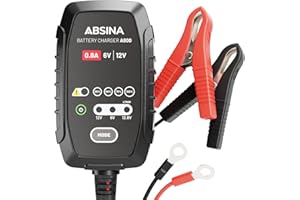 ABSINA Caricabatterie auto al piombo fino a 26Ah / 12,8V Litio fino a 15Ah - Mantenitore batteria moto automatico - Caricatore batteria moto e caricabatterie scooter con cavo da 3,4m, 800mA