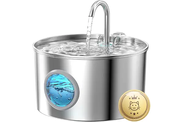 Fuente para Gatos Acero Inoxidable: Bebedero Gatos Automatico - Fuente Gato | 2.2L Fuentes de Agua para Gato Silencioso - Dispensador Agua Gatos y Perros con Ventana Panorámica - Filtrado Múltiple