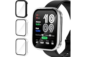 ivoler 3 Stück Hard PC Hülle mit Glas Displayschutz für Amazfit Bip 6, Vollständige Abdeckung Schutzhülle Ultradünne Kratzfest Schutz Case, 2 Transparent + 1 Schwarz