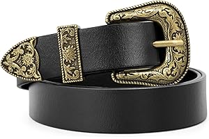WERFORU Ceinture Western pour femme Ceinture Cowboy et Cowgirl avec Boucle Rétro Argentée pour Jeans Pantalons et robes