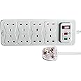 ShaniTech 8 Gang Power Surge Protected Socket with 2 m Extension Lead Switch