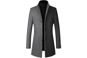 Allthemen Wintermantel Herren Mantel Slim Fit Lang Wollmantel Business Mantel mit Stehkragen Herren Wintermantel
