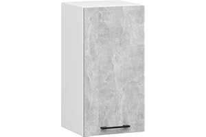 AKORD | Armario de Cocina de Pared - Oliwia W40 | 2 estantes y 1 Puerta de Armario de Cocina | Modular | Muebles de Cocina Base | Aglomerado Laminado | Blanco | Cemento