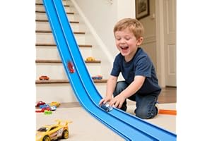 GENERIC 4 Meter Flex Race Car Ramp Track with Suction Cups, Lexible Race Track Toy Set, Portable Roll-Up Car Track with 1:64 Diecast Cars Birthday Christmas for Boys Girls Ages 3+ (Blue)