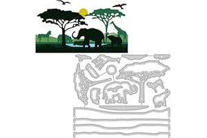 GLOBLELAND Fustelle Animale Selvaggio Metallo Taglio Muore Elefante, Giraffa, Albero e Uccello Taglio Muore Stencil Modello Fustelle in Metallo per Stencil in Metallo per Carta Scrapbooking Decor