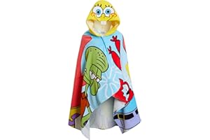 SPONGEBOB SQUAREPANTS Toalla con capucha de Bob Esponja, 100% algodón, Poncho para niños, Toalla de baño de playa, bata de cambio de envoltura de natación