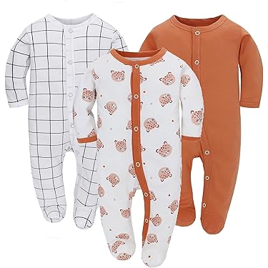 JiAmy Katoenen babypyjama 2-pack, lange mouwen pasgeborenen baby