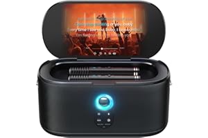 IKARAO Máquina de karaoke para adultos y niños con visualización de letras de pantalla, 2 micrófonos inalámbricos de carga automática, altavoz Bluetooth portátil, sistema PA WiFi/HDMI, altavoz para fiesta al