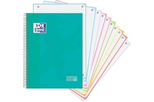 Oxford - Cuaderno microperforado 10 bandas color, Europeanbook 10, tapa dura, A4, 150 hojas, cuadrícula 5 x 5, color ice mint